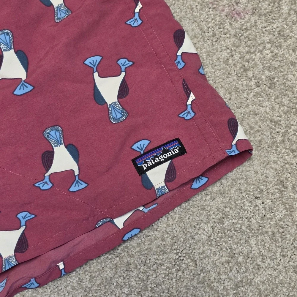 Patagonia Baggies Shorts Mens Large Pink Blue Footed Booby Bird Swim Trunks